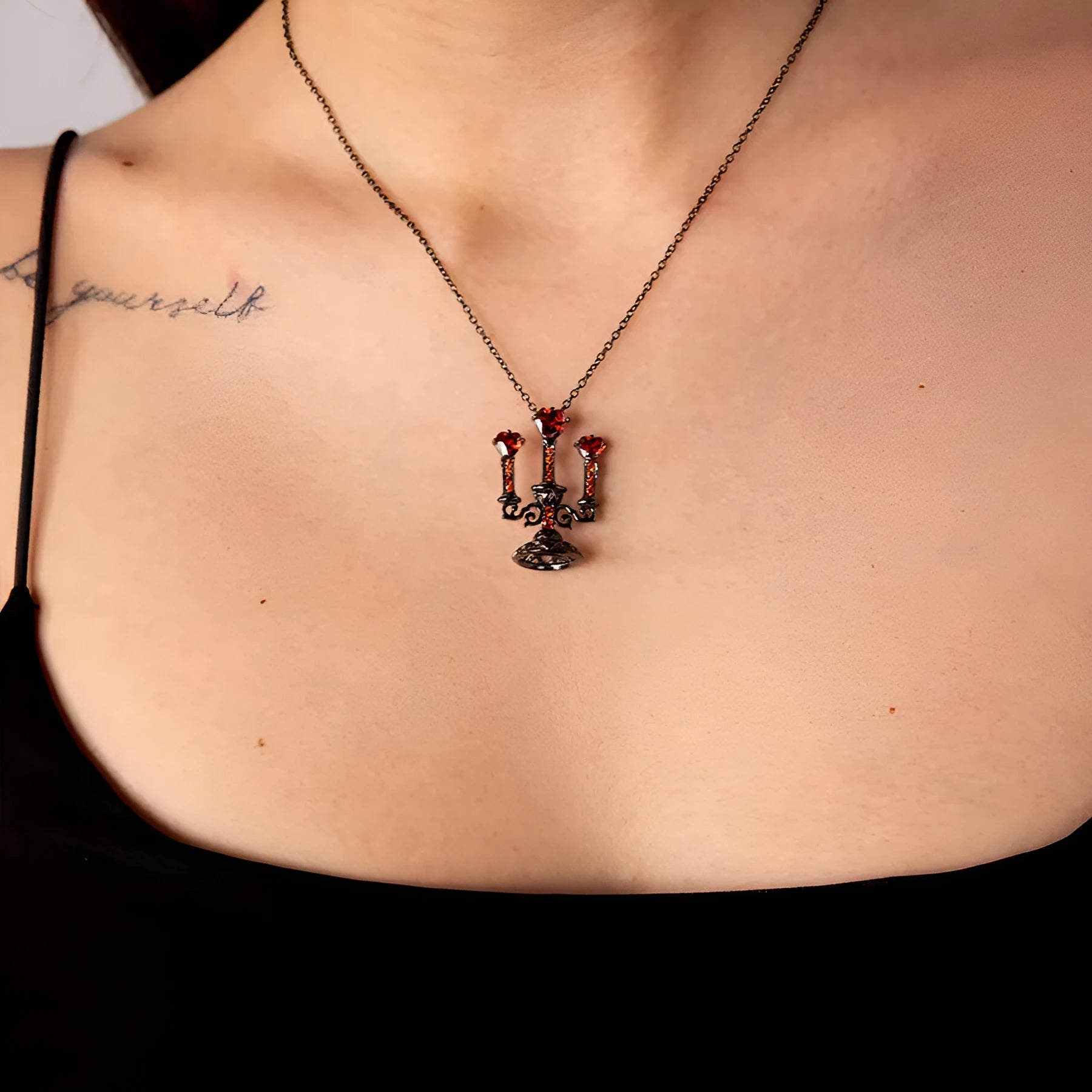 Retro hollow candlestick women's necklace with gothic cross chain in zinc alloy construction