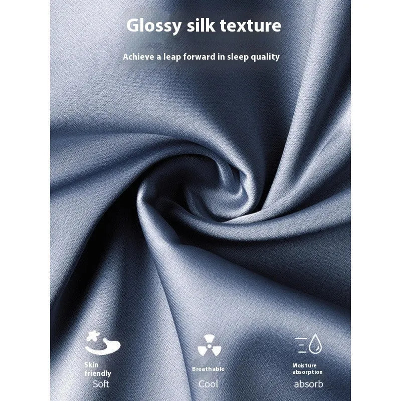 Men's ice silk three-piece homewear set showing top, shorts, and trousers in a selected colour.