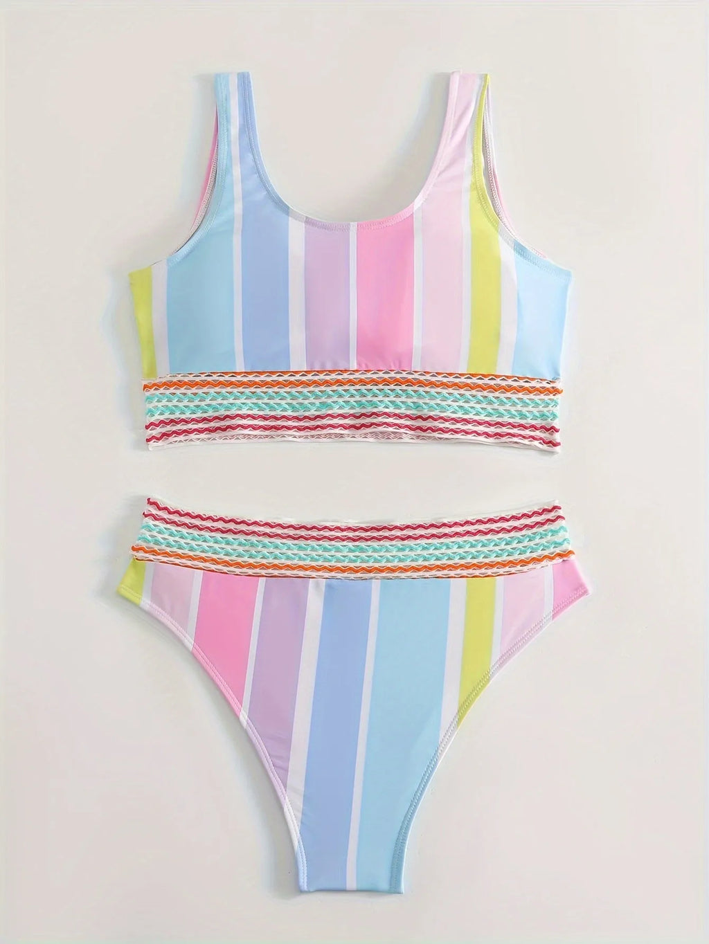 Women's striped bikini swimwear in sports casual style with briefs bottom