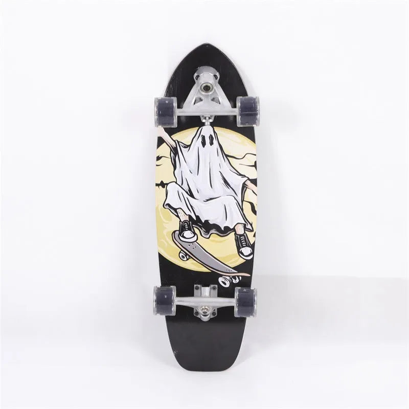 31-inch long white wooden street scooter board made from maple