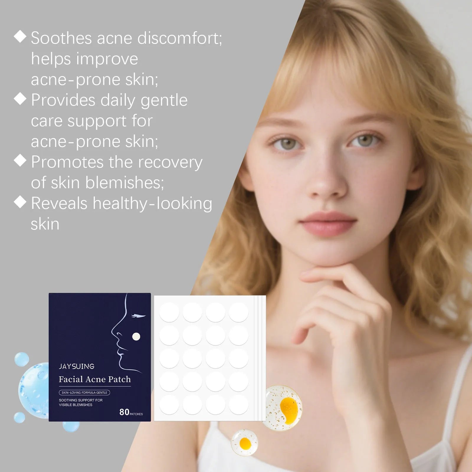 Transparent facial acne patches pack with 80 hydrocolloid patches for gentle blemish treatment