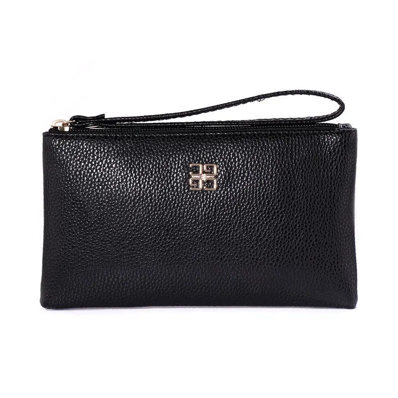 Long 55-inch PU leather phone wallet handbag with zip closure in a choice of solid colours