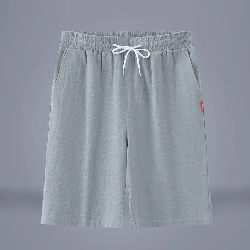 Solid colour cotton linen cropped pants with drawstring waist in army green