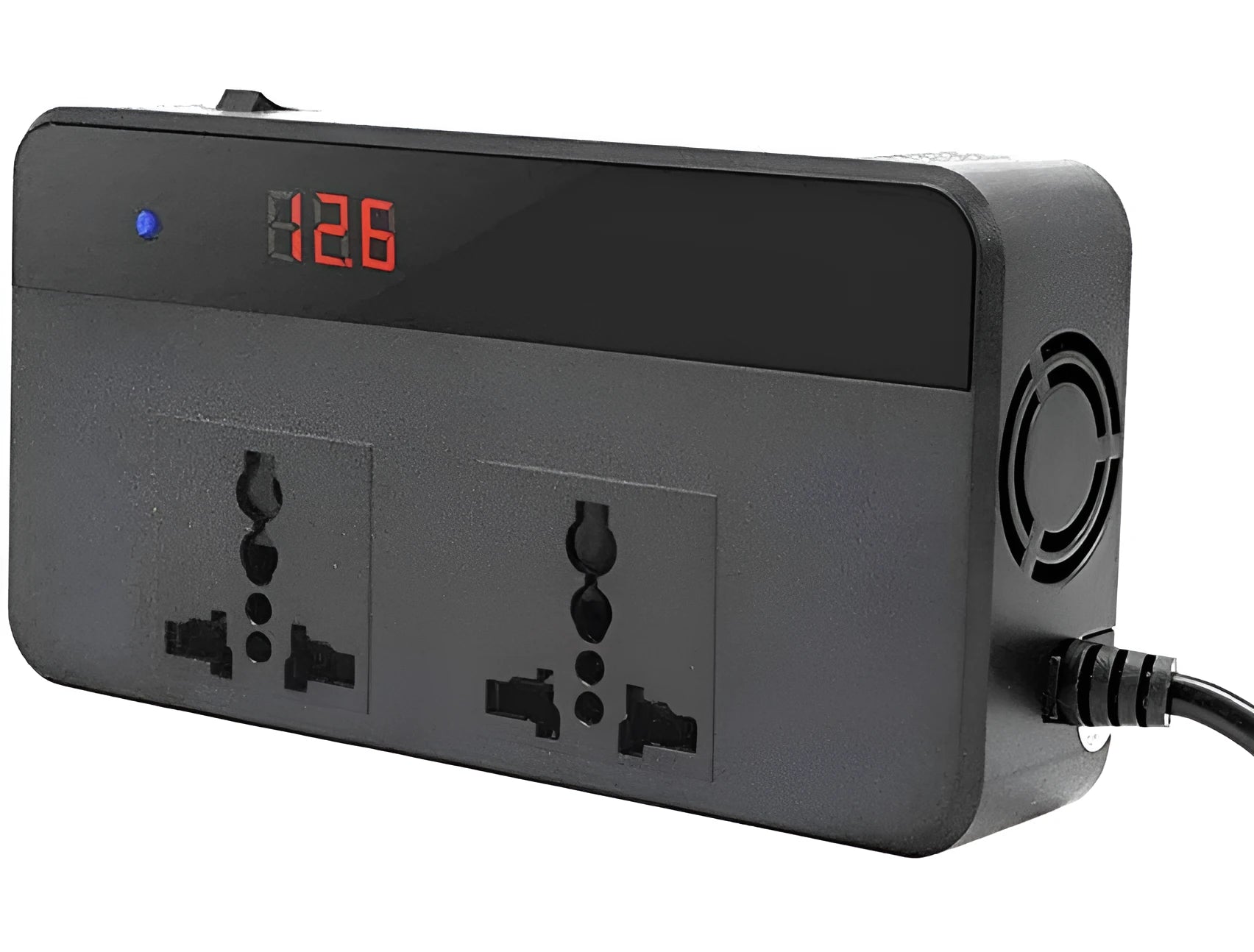 Automotive power inverter with 220V AC and USB outputs, PC fireproof housing, dimensions 149 by 74 by 35 mm