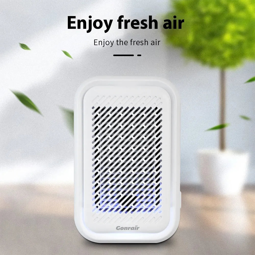 White wall-mounted air purifier with HEPA filter for rooms under 10 square metres