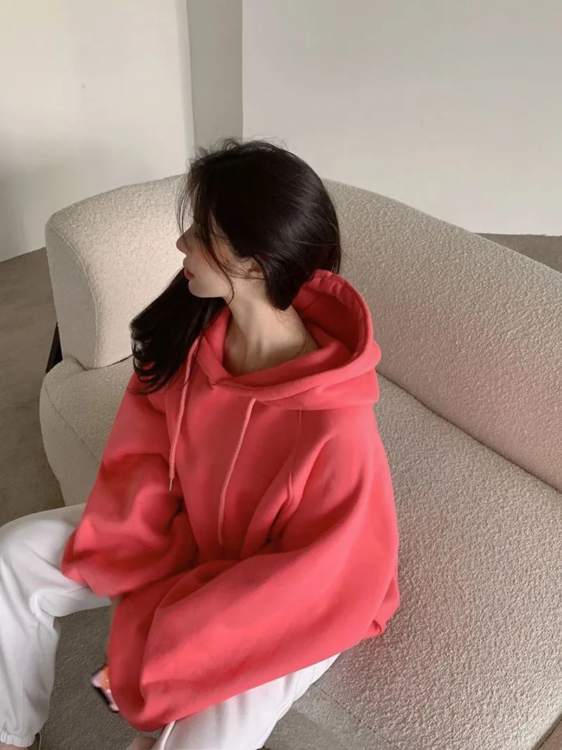 Women's watermelon red mulberry silk hooded sweater loose fit sleeveless