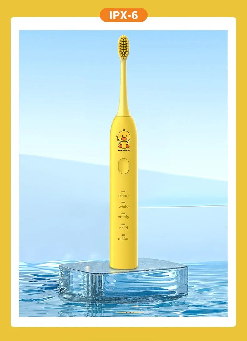 Small yellow duck design USB rechargeable electric toothbrush with soft bristles