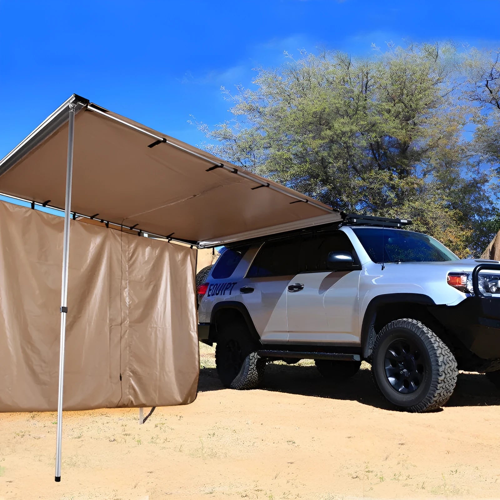 Two-bedroom camping tent with aluminium alloy poles and black glue finish
