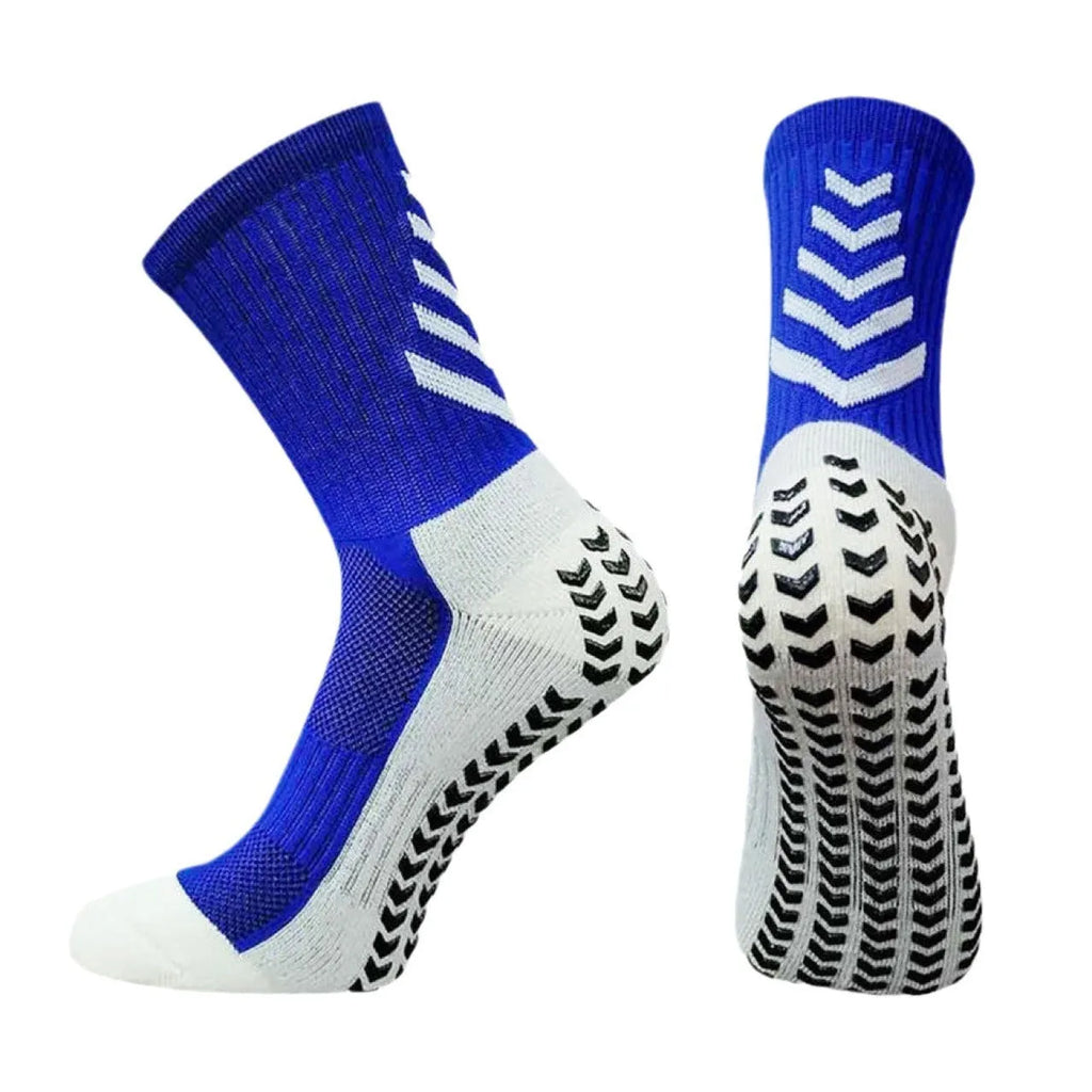 Men's mid-calf athletic socks with geometric patterns and silicone non-slip grip elements