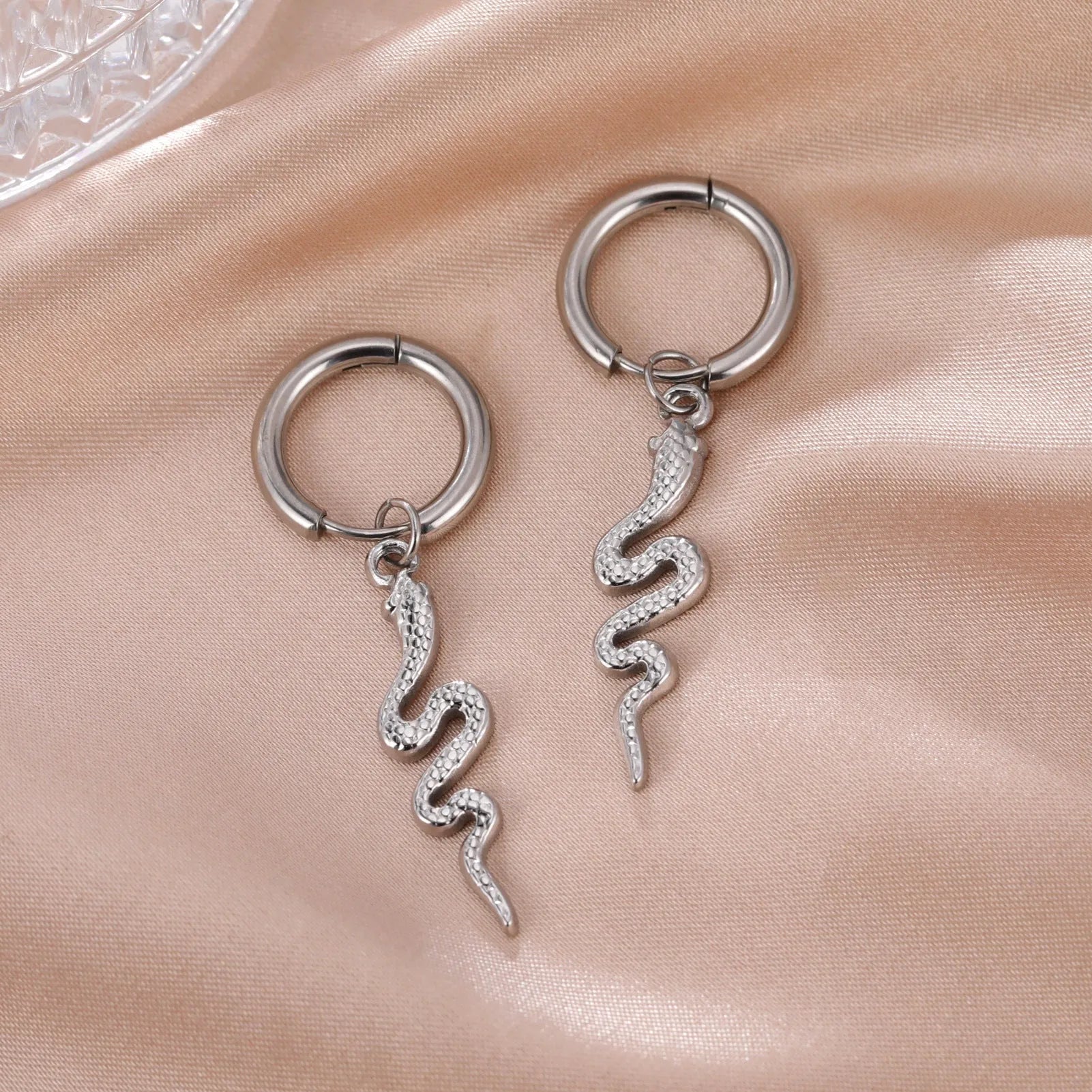 Gold plated snake-shaped vintage clip-on earrings on stainless steel base