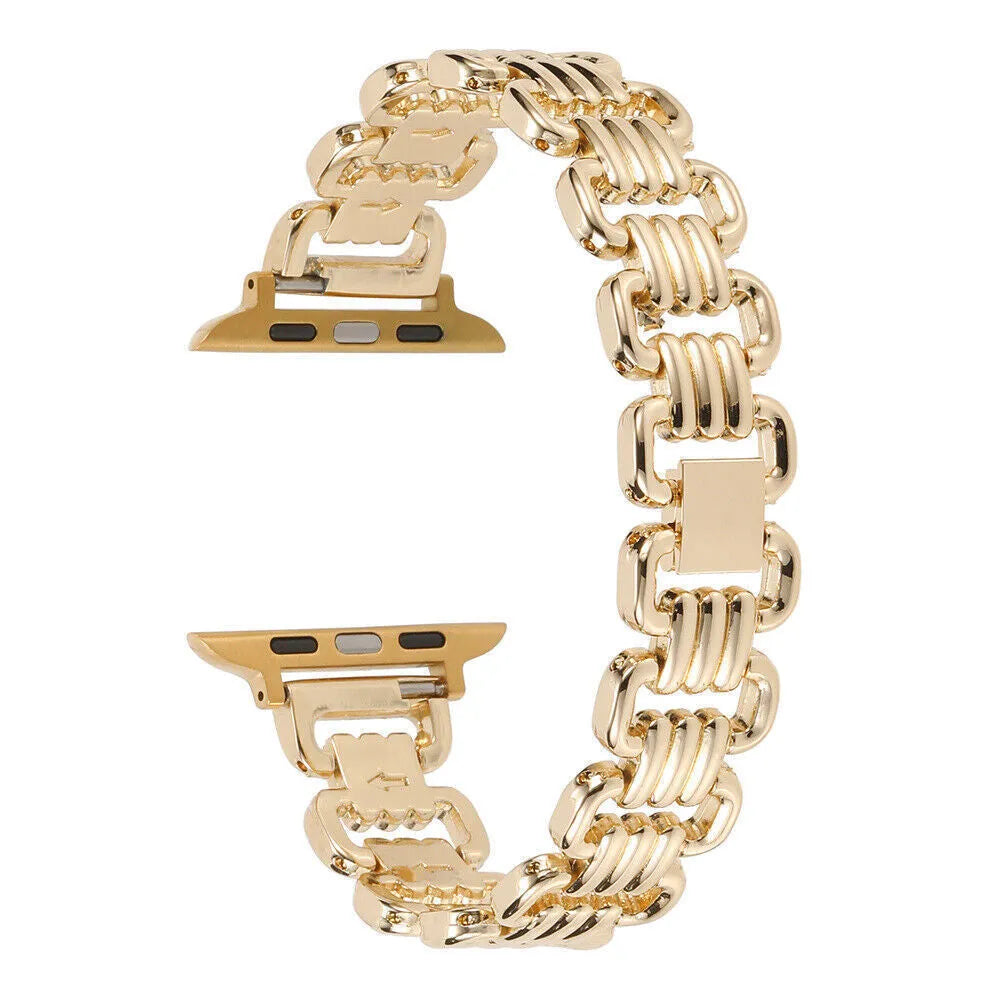 Alloy metal Apple Watch replacement bracelet in silver, black, gold, rose gold and Starlight colours.