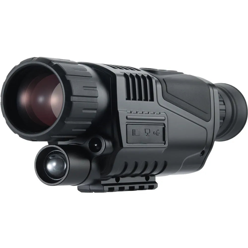 Black infrared digital night vision telescope with 40mm lens, rubber grip, and storage bag.