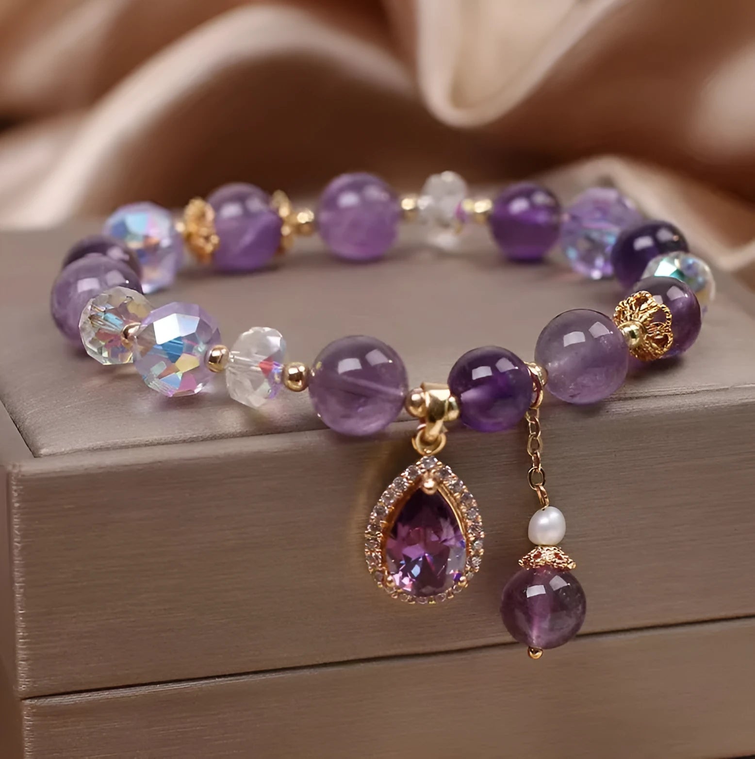 Women's natural purple amethyst bracelet with micro inlay stone setting