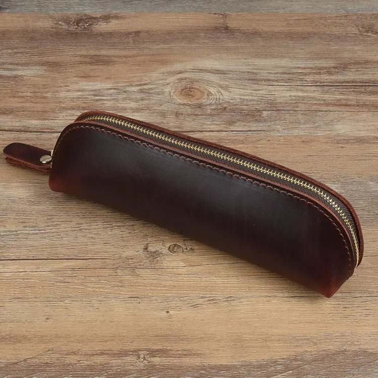 Square leather glasses and pen case with zipper closure in four colour options