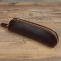 Square leather glasses and pen case with zipper closure in four colour options