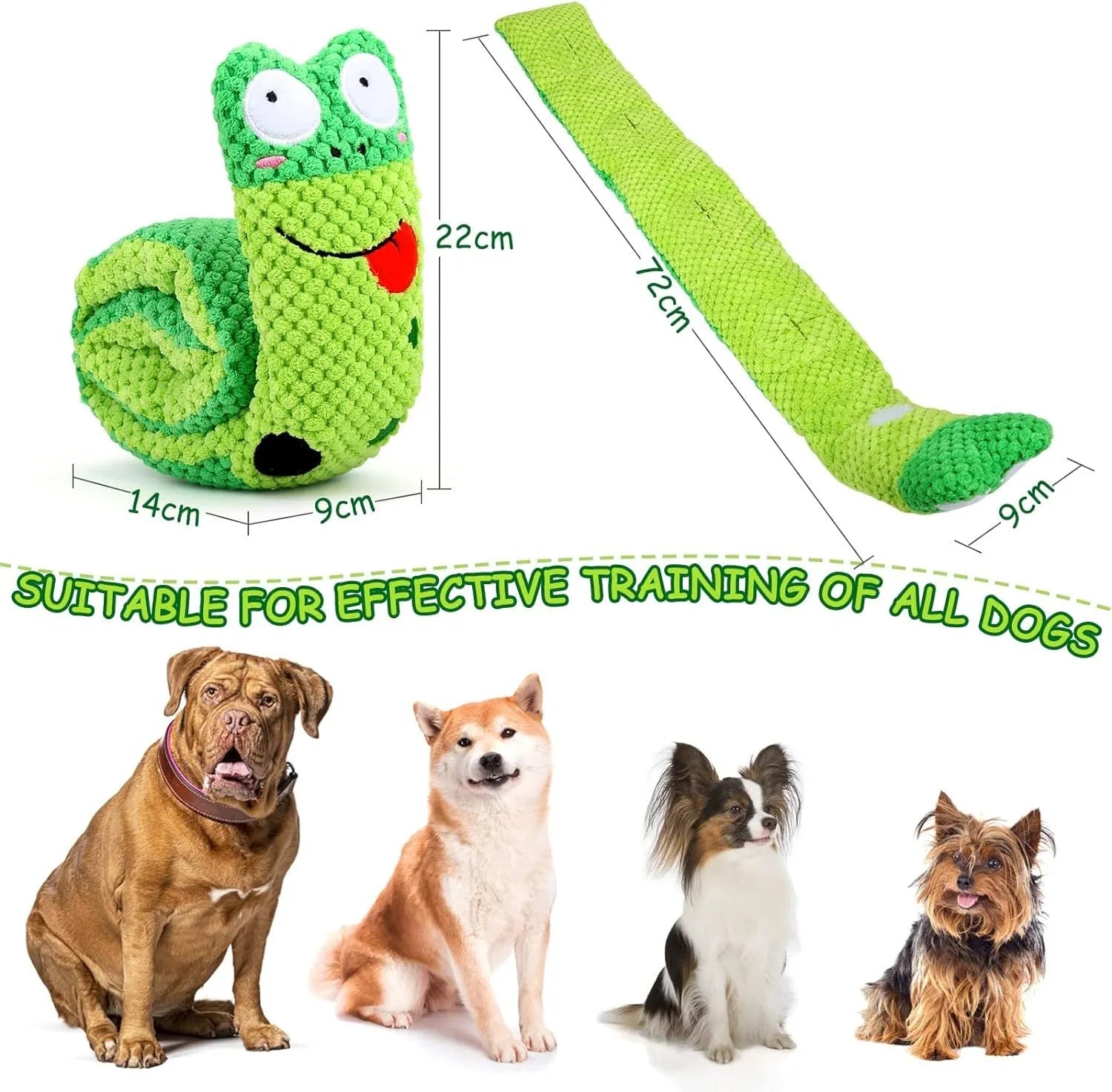 Squeak dog puzzle toy in frog design with hidden food holes for foraging training