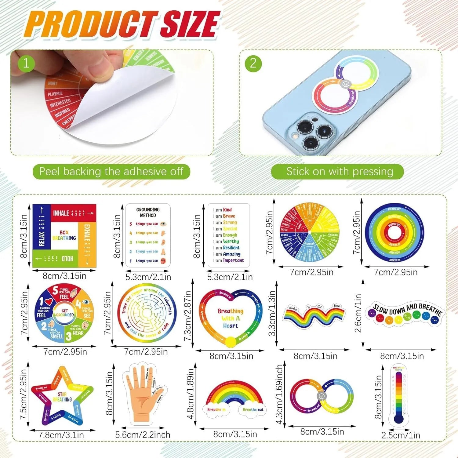 15-piece PVC decompression stickers in diamond pattern option for sensory stress relief