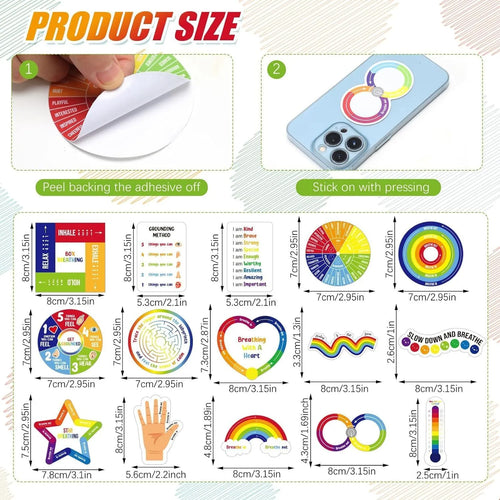 15-piece PVC decompression stickers in diamond pattern option for sensory stress relief