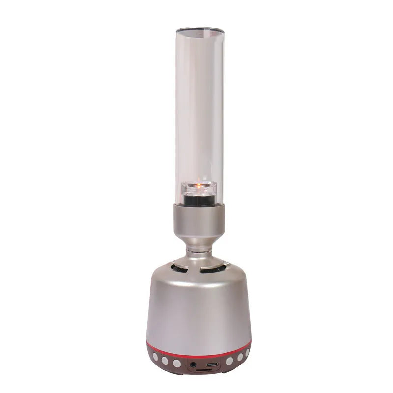 White silver candlelight Bluetooth speaker night light with cylindrical design