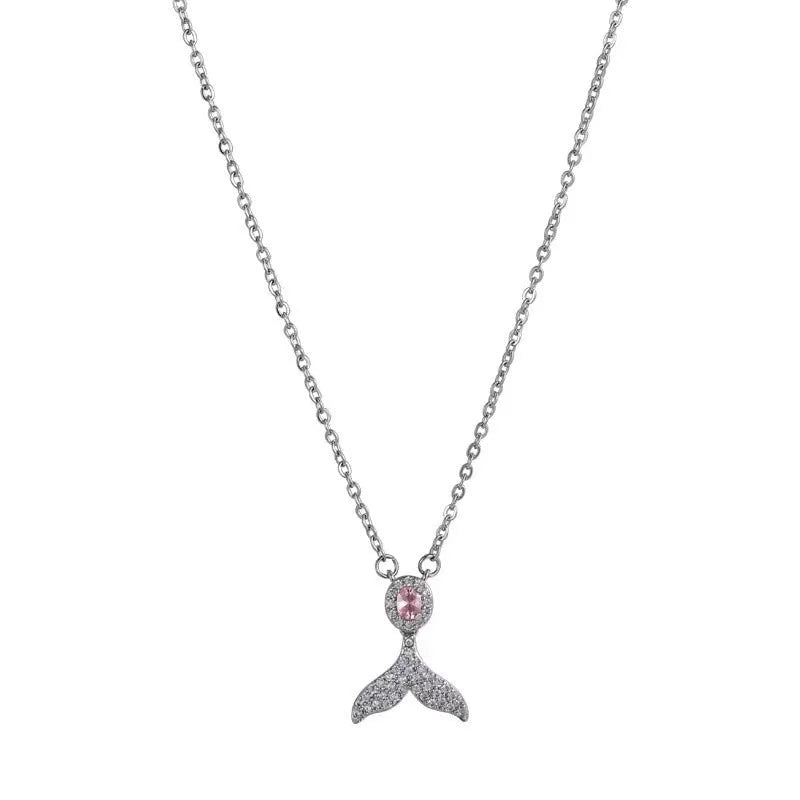Women's S925 sterling silver fishtail pendant necklace on O-ring chain with geometric design
