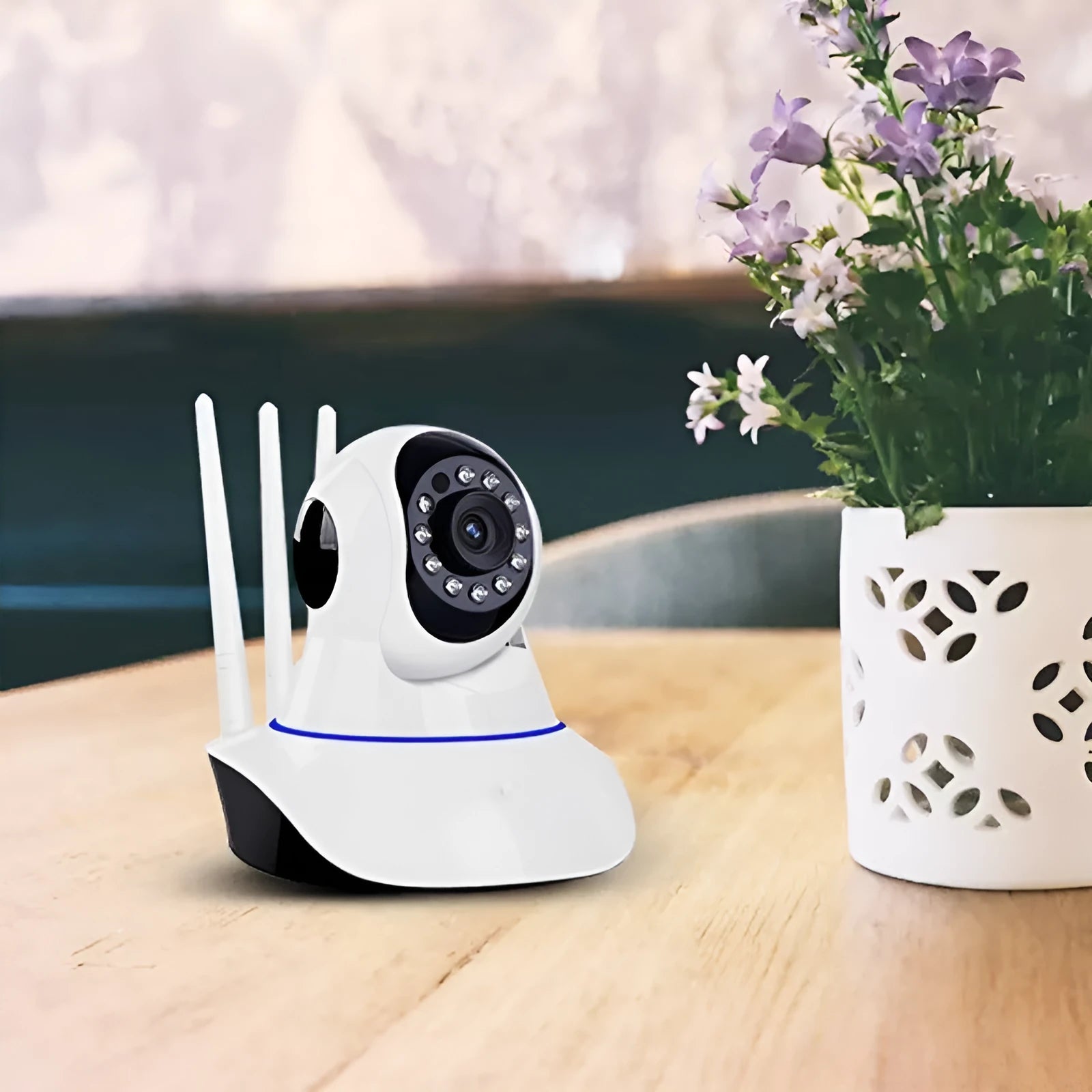 White dome-shaped wireless surveillance camera with 2MP sensor for indoor and outdoor night vision monitoring