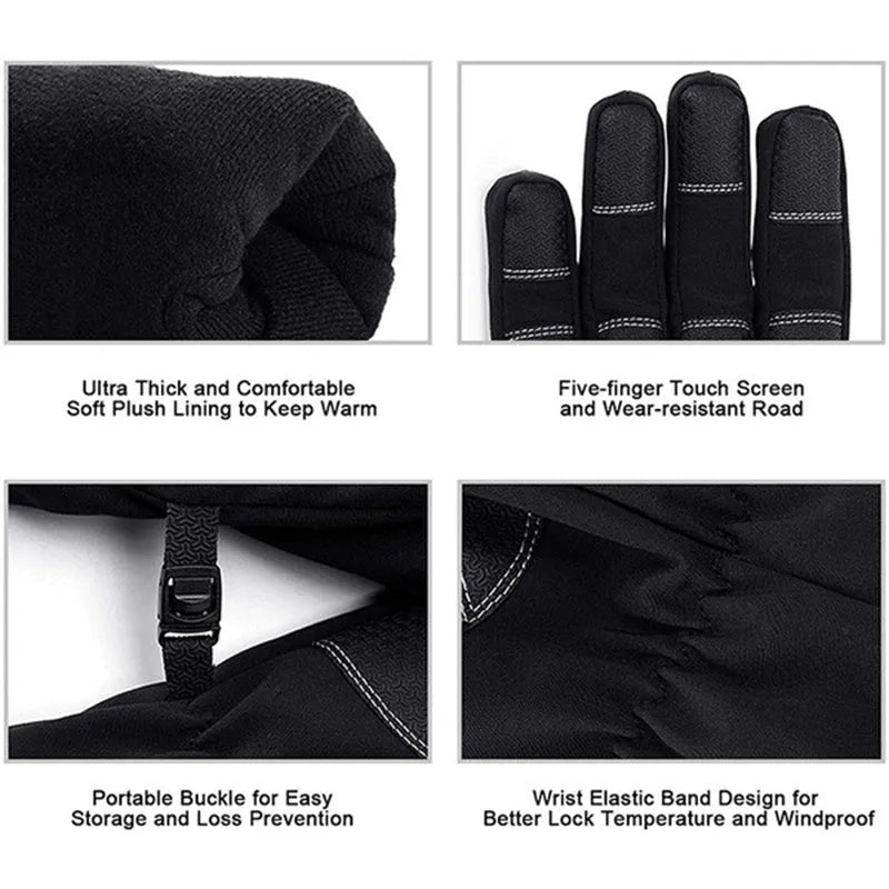 Winter cycling gloves in black with non-slip grip and touchscreen fingertips