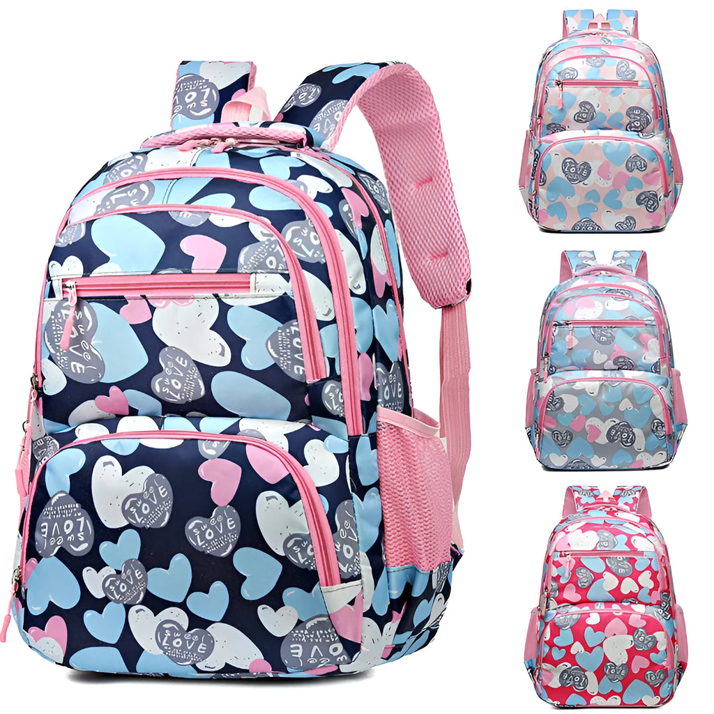 Student schoolbag with air pillow belt system in Oxford cloth, showing large capacity design