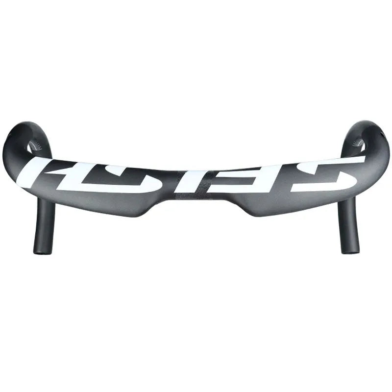 Carbon fibre road bicycle drop handlebar with internal cable routing in black, white, or matte white finish.