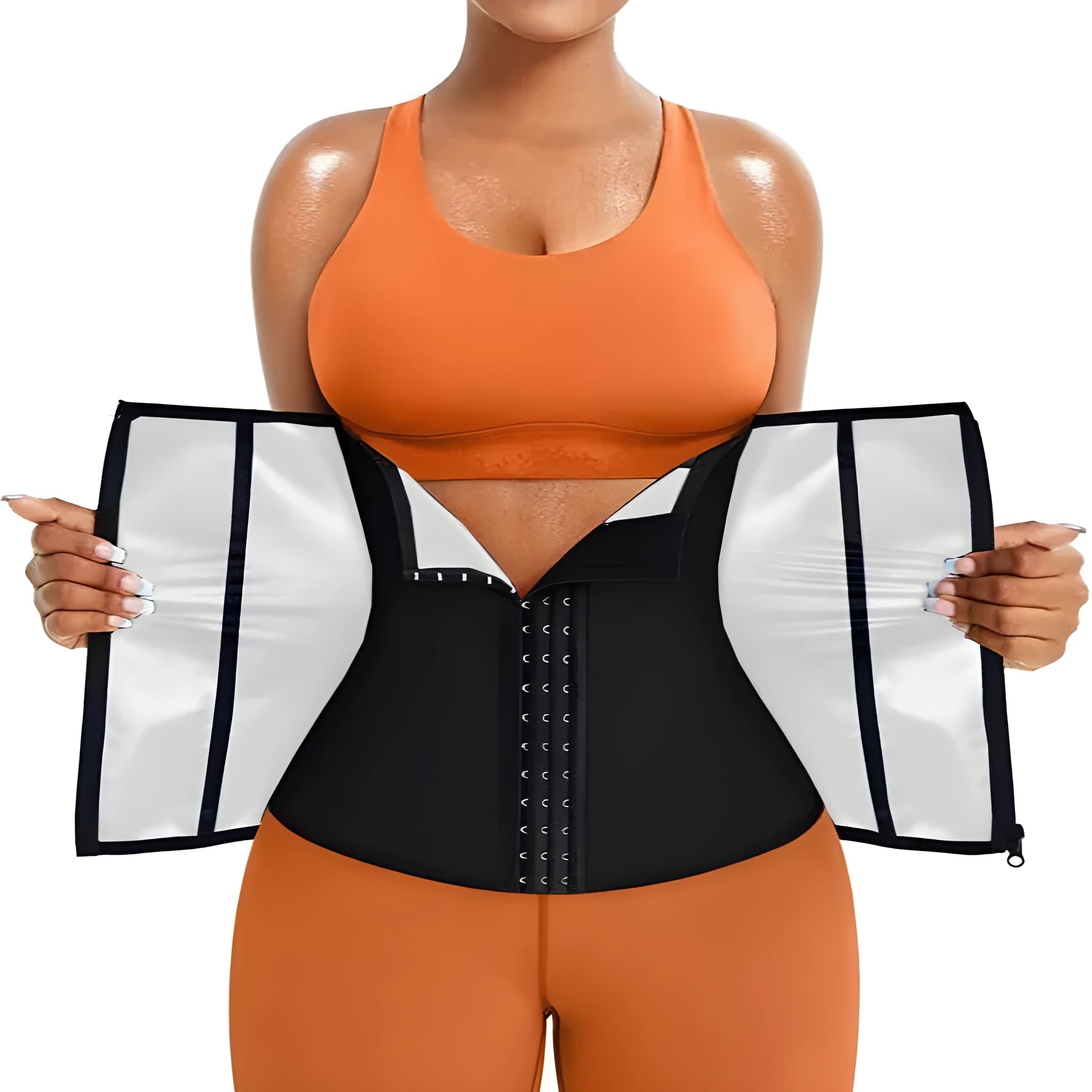 Adjustable neoprene abdominal girdle waist belt shown in blue and silver colour options.