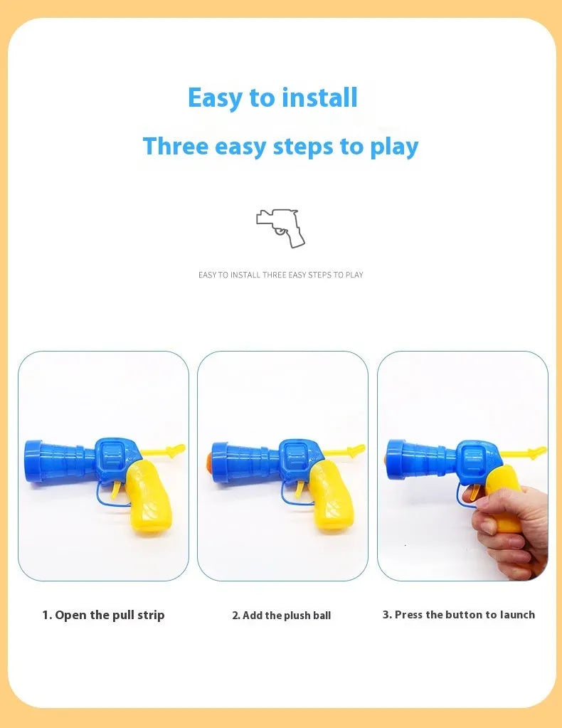 Pet toy launching gun with multiple soft plush balls for interactive dog and cat play
