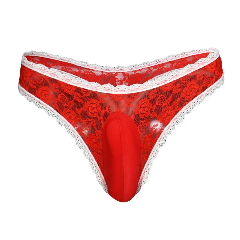 Qing He men's lace underwear with vertical bag egg design in multiple colour options