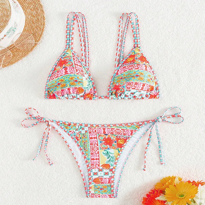 Women's lace-up back split swimsuit in polyester for swimming sports