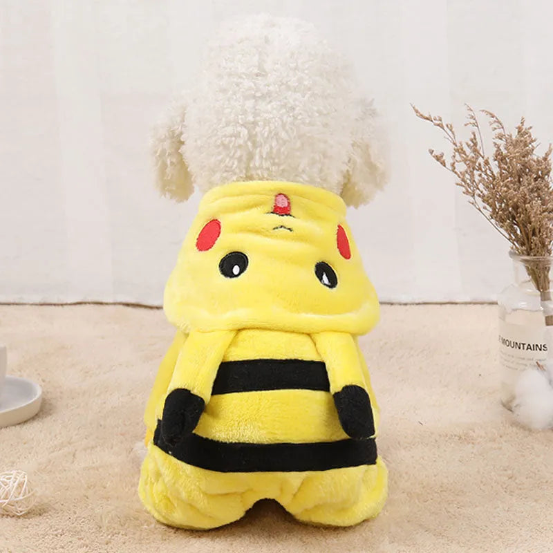 Fleece hooded cat coat in cartoon design for small pets in multiple sizes