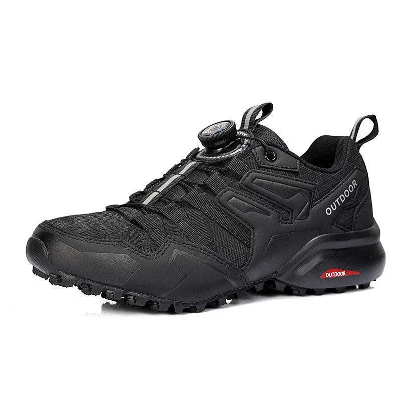 Men's beige lightweight hiking shoe with elastic band fastening and rubber tread sole.