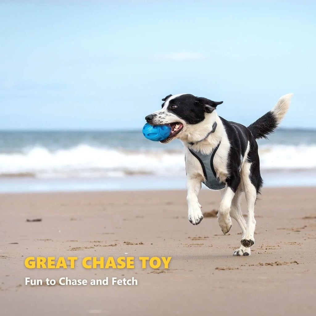 Natural rubber squeaky dog chew toy for aggressive chewers in blue, green and orange colour options