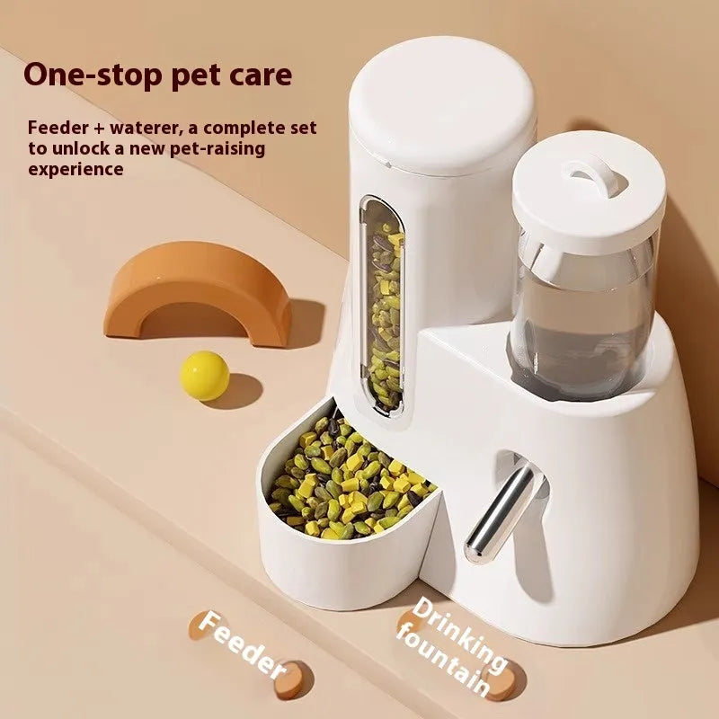 Blue plastic automatic drinking water feeder and food basin for hamsters on a white background