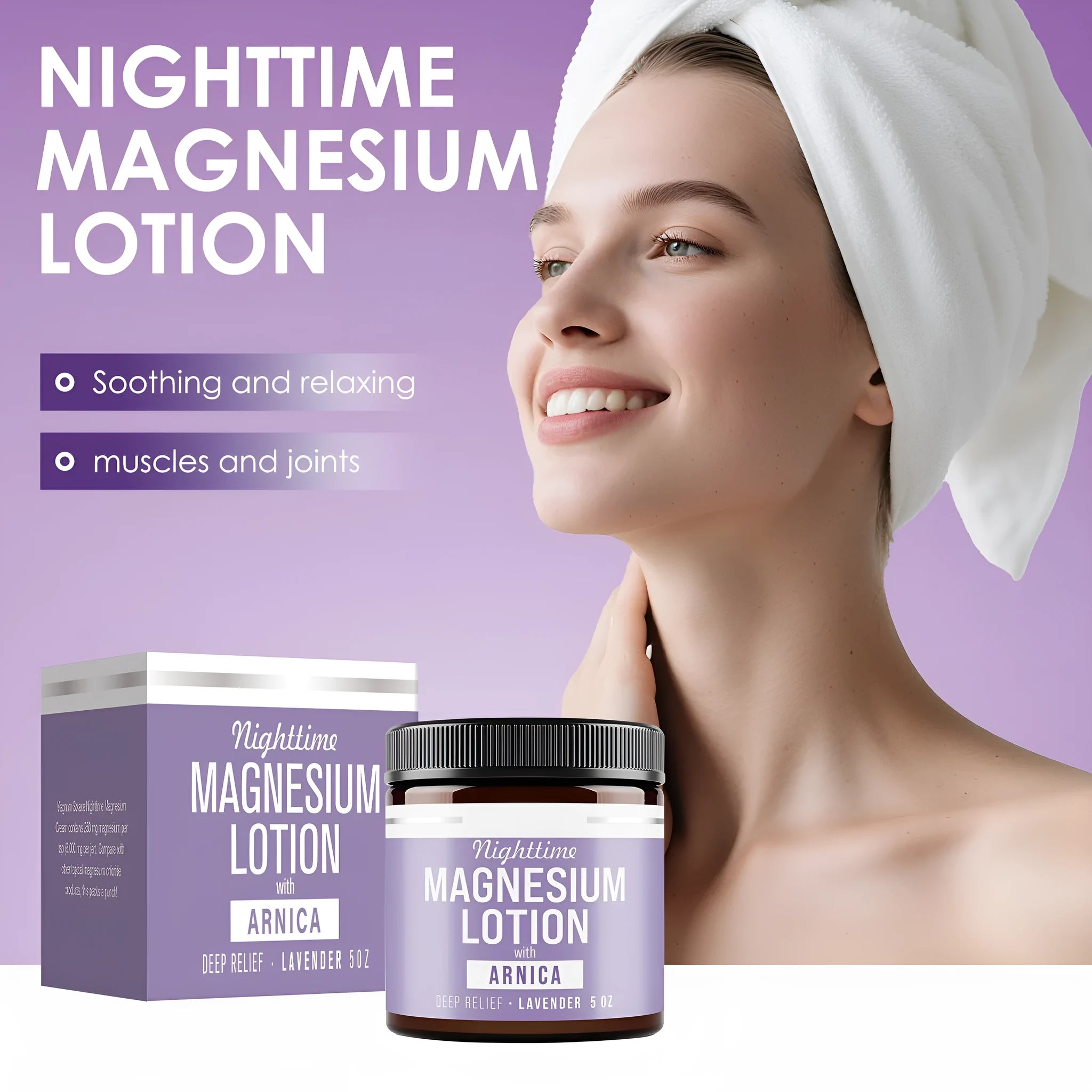Magnesium body butter cream in 150ml container with shea butter and grape seed oil ingredients