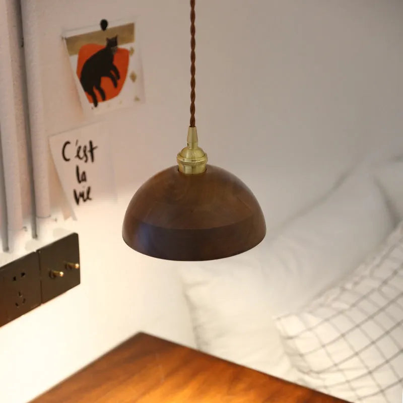Black walnut and copper art single-head droplight chandelier pendant light