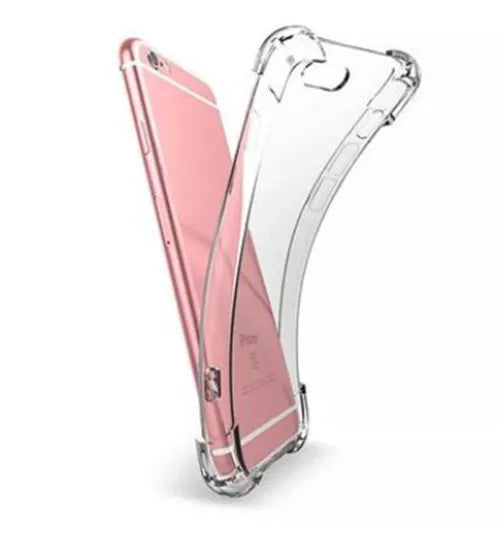 Transparent TPU shockproof iPhone case showing clear back design on mobile phone