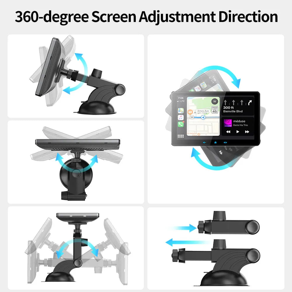 7 inch wireless CarPlay car display with astern video on windscreen mounting