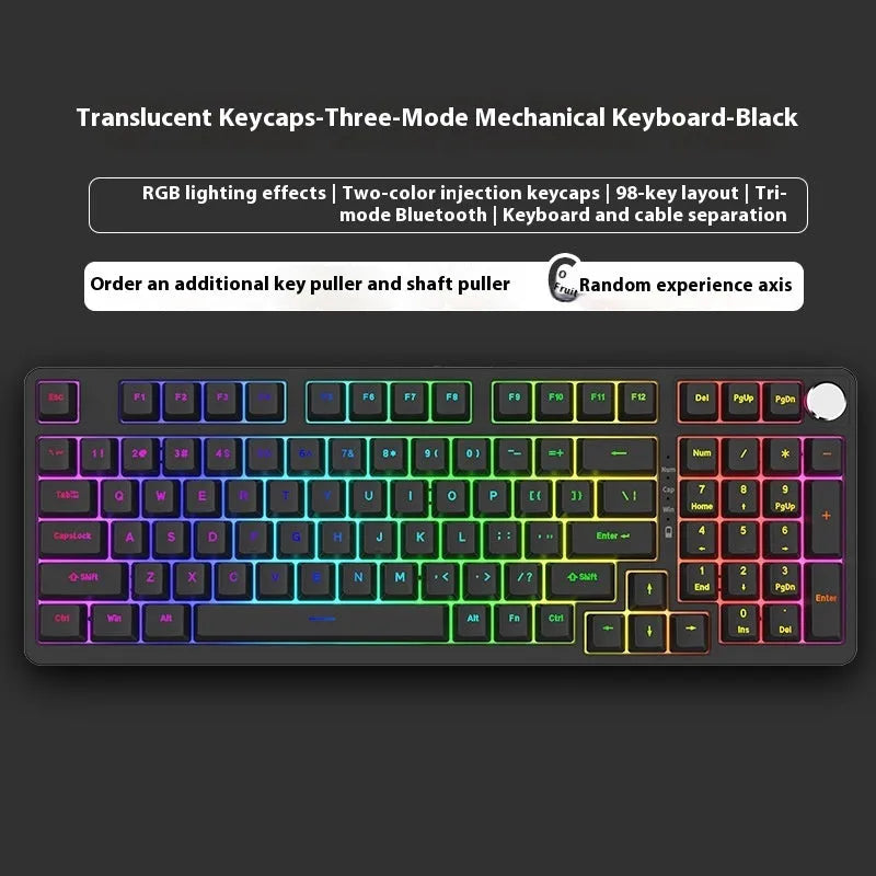 98 key wireless Bluetooth mechanical keyboard kit with metal knob and multiple colour options