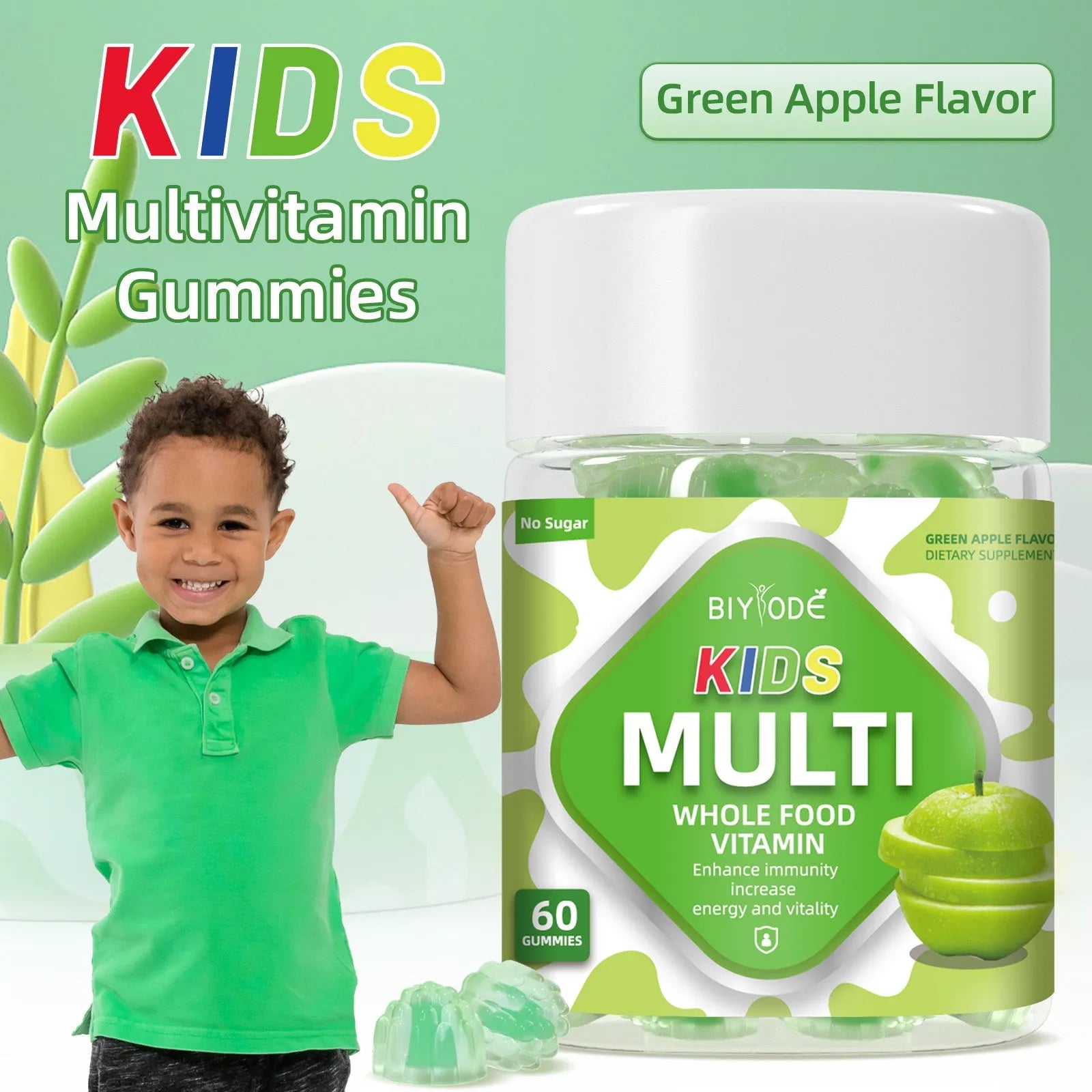Bottle of 60 kids multivitamin gummies with original flavour for daily immunity support