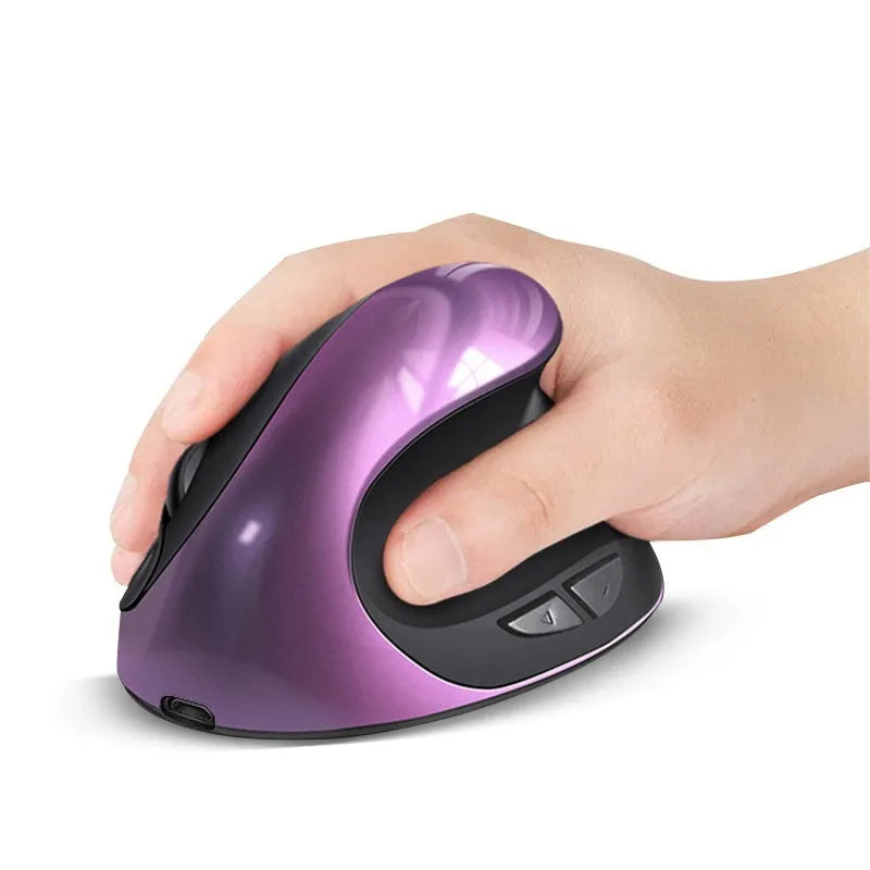 Vertical ergonomic computer mouse in black with USB connector showing side grip