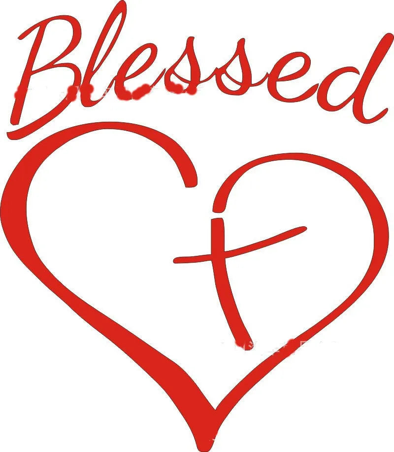 Faith Hope Love heart design craft sticker in black, white, or red, measuring 14 by 11.5 centimetres.