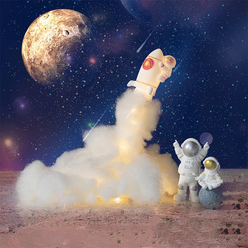 DIY astronaut rocket night light kit with warm LED lights, 24cm straws, and 19cm chassis for desktop decoration.