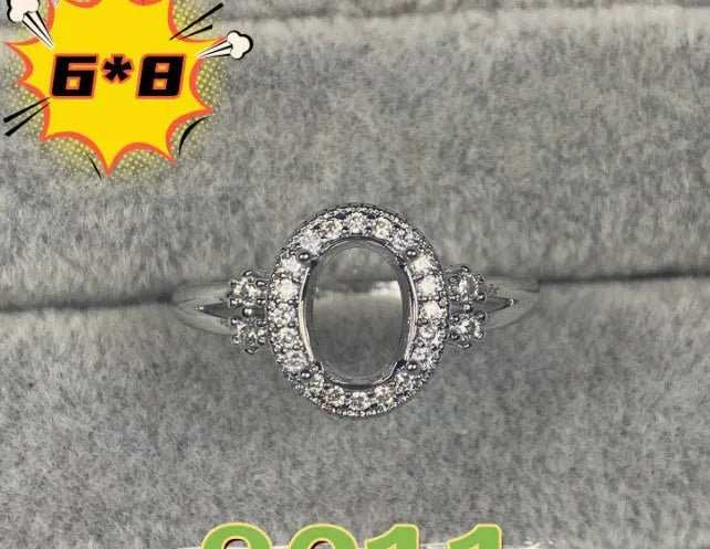 Oval denier copper ring with 6x8mm main stone and five-pointed star Korean style design