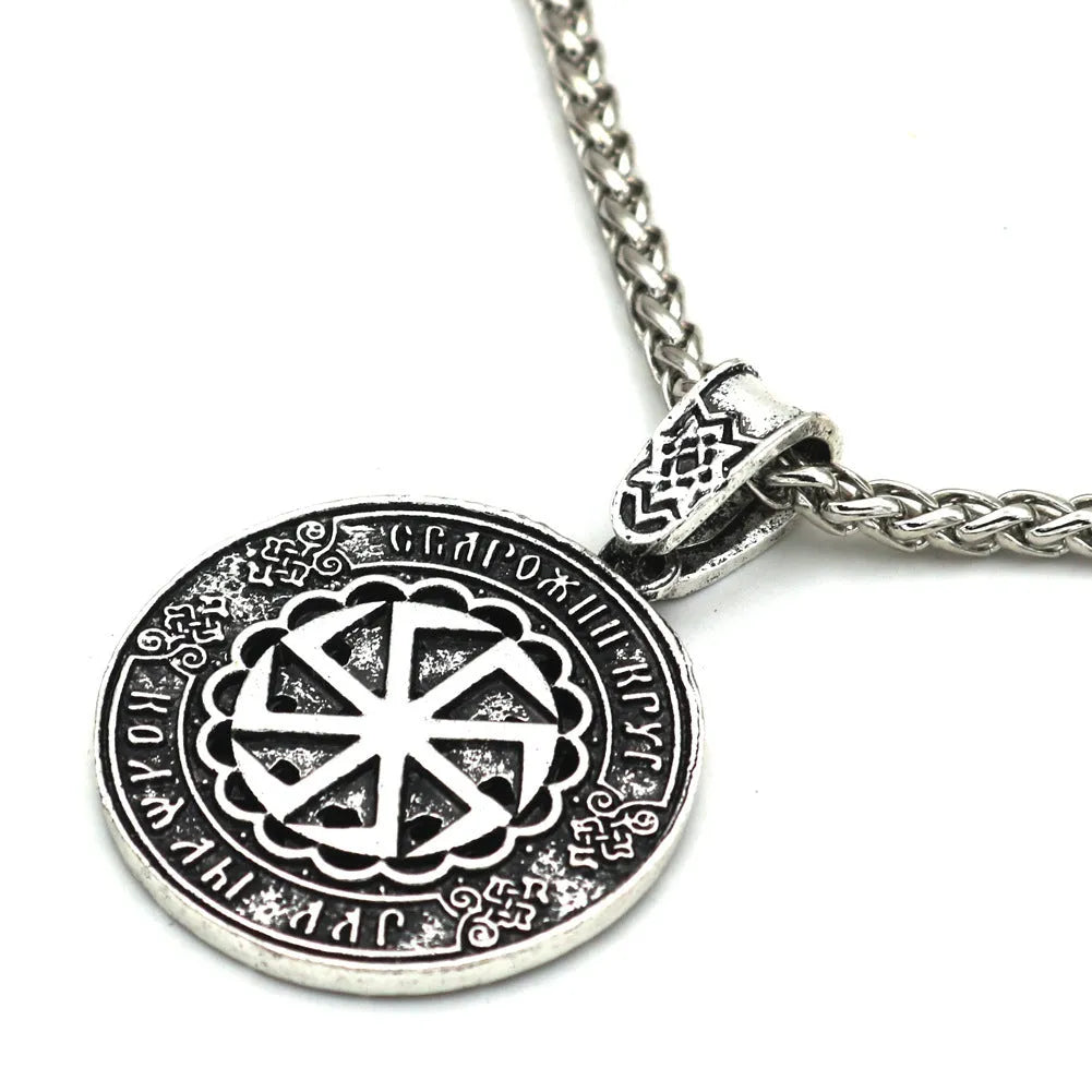 Lunavin logo pendant necklace with adjustable chain in antique silver finish