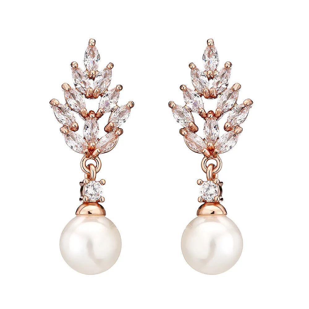 Geometric flower earrings with zircon inlays in gold, platinum, and rose gold plating options