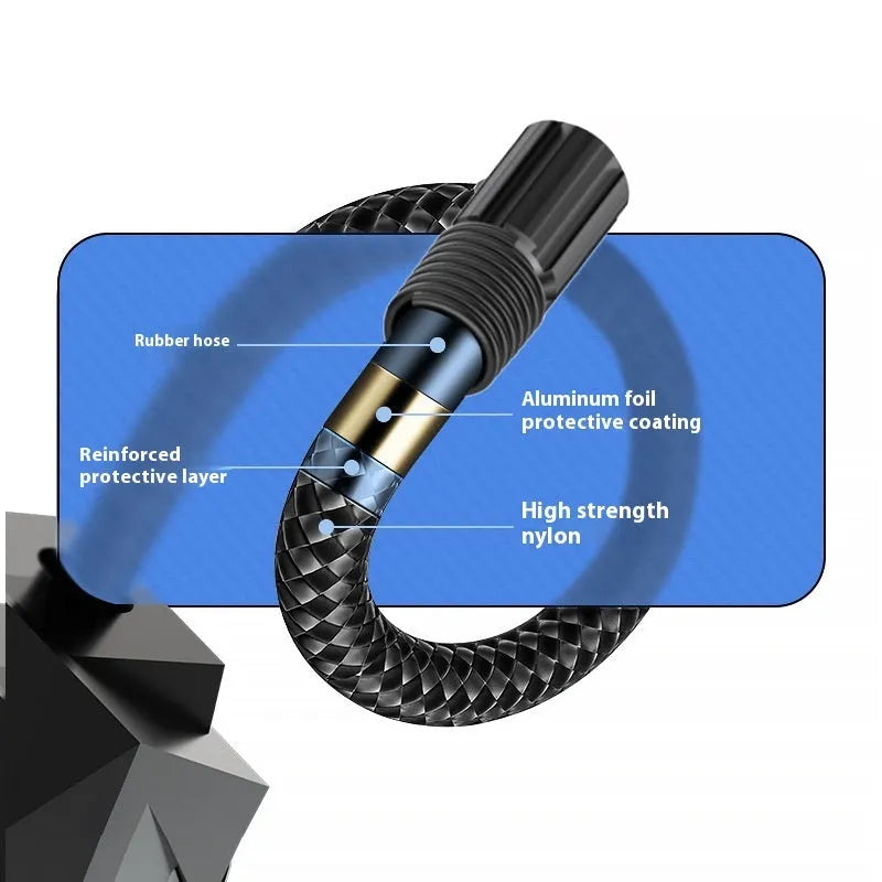 Black vehicle tyre inflator with digital display and 12V power cable