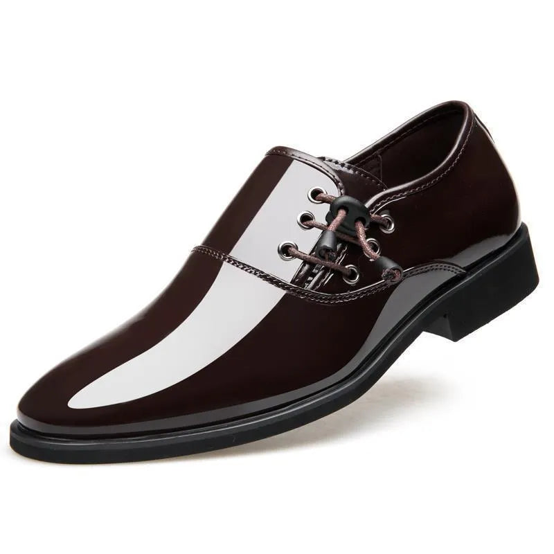 Men's black and brown round-toe formal business shoes with rubber soles